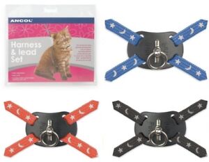 ANCOL Cat Harness & Lead Set Reflective Stars And Moon Design 