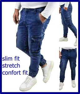Jeans cargo uomo elasticizzato Slim fit Pantaloni con tasconi tasche laterali 46 - Foto 1 di 10
