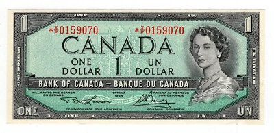 Bank Canada 1954 $1 One Dollar Replacement Note Lawson-Bouey *X/F Asterisk UNC - Image 1 of 2
