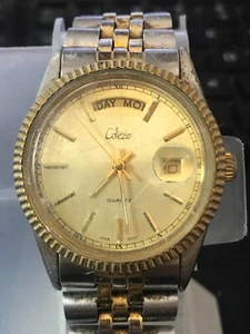 Collezio 34mm Gold Dial 2 Tone President day/date Quartz Men Watch, Run(Lot2341) - Picture 1 of 12