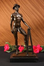 BRONZE SCULPTURE GAY ART NUDE MALE STATUE SIGNED FIGURE COWBOY WORKING MODEL NR