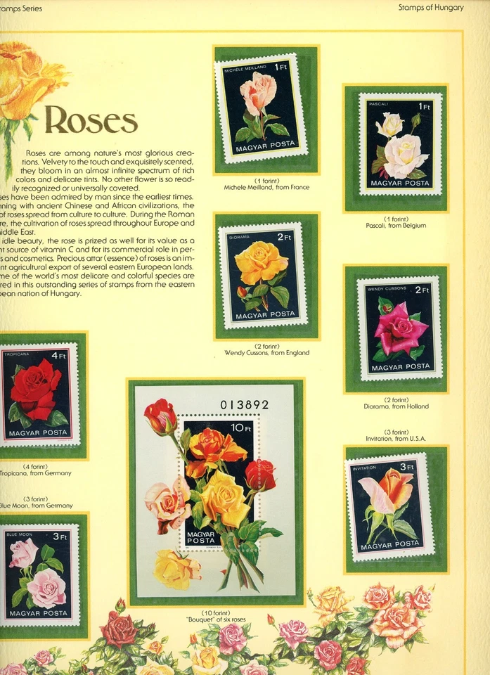Postal Commerative Society World of Stamps Roses Stamps of Hungary - Image 1 of 3