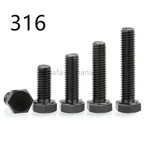 Black 316 Stainless Steel Hexagon Head Bolts Screws M3 M4 M5 M6 M8 M10 M12 - Picture 1 of 12