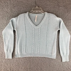 Aeropostale Womens LS Cable Knit Sweater Blue Size M Medium Cropped Cotton - Picture 1 of 8