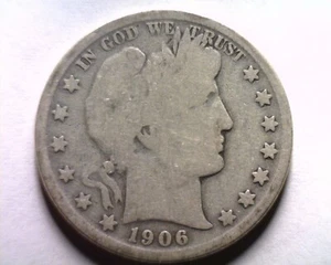 1906-O BARBER HALF DOLLAR GOOD G NICE ORIGINAL COIN FROM BOBS COINS FAST SHIP - Picture 1 of 2