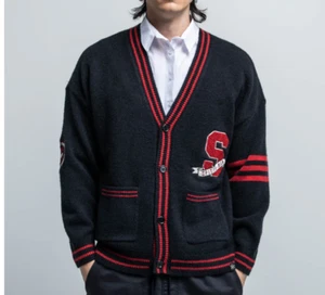Heroes & Villains Marvel Spider-Man Varsity Cardigan Medium Black Patches NWT - Picture 1 of 14