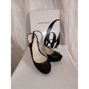 Women's Nine West Black Leather Kitten Heels Sz 6M 3/4 Heel GUC - Picture 1 of 5