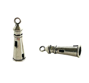 10 Antiqued Tibetan Silver 21mm Ocean Nautical Light House Bead Drop Charms - Picture 1 of 3