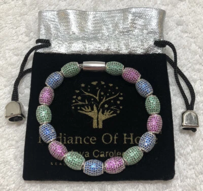 Brazalete de cuentas de plata de ley y circonitas cúbicas verdes, azules y rosas de 7,5 pulgadas Foto 1 de 4