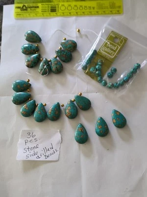 Reconstituted Turquoise Color Stone Side Drilled Beads 36 Pcs - Image 1 of 4