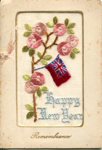 [WWI] Happy New Year Remembrance - Silk embroidered card - Bild 1 von 3