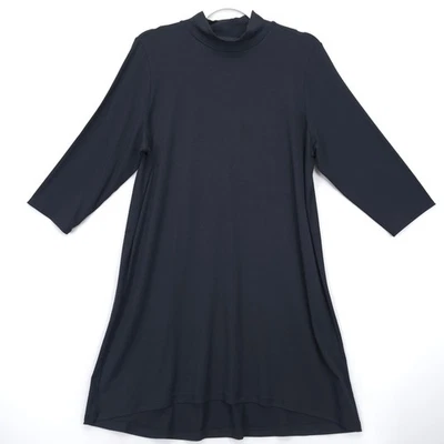 J Jill Wearever Dress Petite L Black Mock Neck 3/4 Sleeve Stretch Knit A-Line - Image 1 of 4