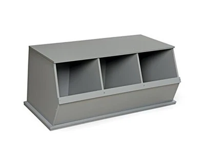  Stackable 3-Bin Storage Cubby - Modular Toy and Craft Organizer with Wide Gray - Image 1 of 4