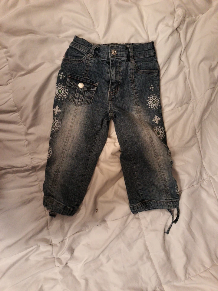 Pantalones de mezclilla azules de diseñador de moda Bongo talla 6X para niñas con diseño de copo de nieve Foto 1 de 2