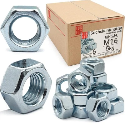Écrou hexagonal Lun Fix M16 | DIN 934 | écrou hexagonal galvanisé de 5 kg | r... - Photo 1/4