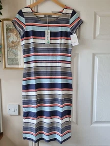 Lily & Me Striped Linen Mix Dress Size 10 Lined Short Sleeve New With Tags - Picture 1 of 7