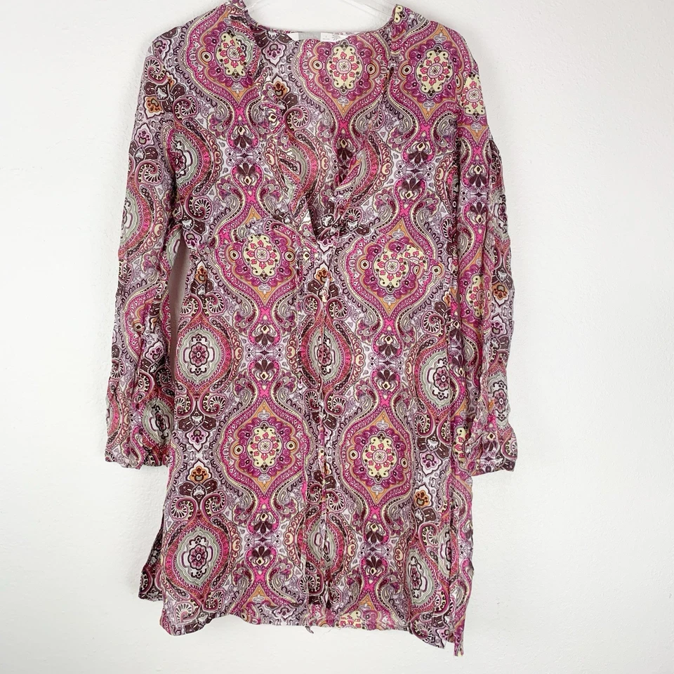 Athleta Dress Womens Small Surfside Kurta Swim Coverup Tunic Paisley Cotton Silk - Image 1 of 4