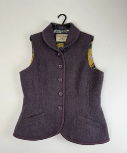 Vintage Joules Tweed Wool Purple Gilet Retro Outdoors Utility Size 14 0973 - Picture 1 of 16