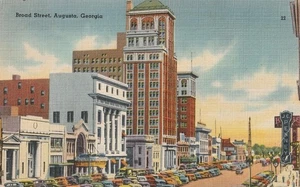 Savannah GA Broad Street Leinen Postkarte 30er Jahre - Bild 1 von 2