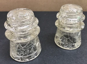 **Vintage SET of 2 MCM HEMINGRAY 17 CARNIVAL CRACKLE GLASS INSULATORS USA CLEAN - Picture 1 of 24
