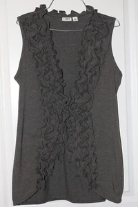Vest Small Cato Dark Gray Ruffles Long Hook Front NWOT's - Picture 1 of 1