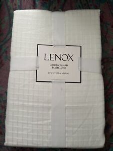 LENOX GRID JACQUARD TABLECLOTH 60 X 84 INCHES WHITE NEW