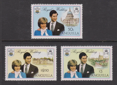 1981 Royal Wedding Charles & Diana MNH Stamps Stamp Set Anguilla SG 464-466 Cover