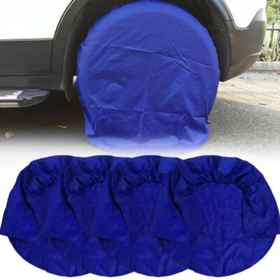 Car Waterproof Tire Covers 32in Wheel Tyre Sun Protector Oxford Cloth Blue 4pcs - Image 1 of 4