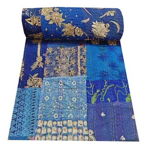 Colcha étnica Khambadiya seda retazos Kantha manta ropa de cama - Imagen 1 de 6