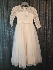 New with tags Size 140 Girls Peach Fully Lined Belted Formal Dress-dw1252dress - Picture 1 of 9