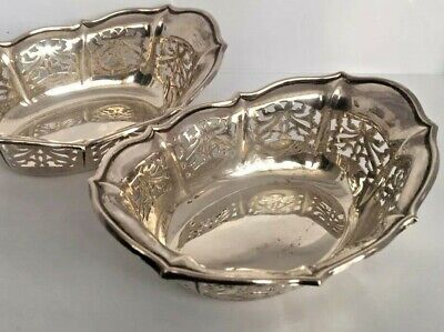 Antique Pair HM Silver 94g RC London Pierced Oval Bon Bon Dishes Boat Style Bowl • 120£