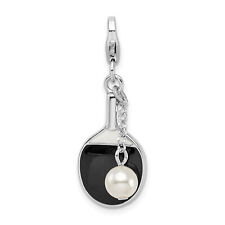 Sterling Silver RH Enamel Simulated Pearl Paddle W/lobster Clasp Charm Qcc1011