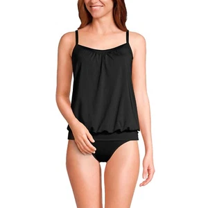 Lands' End Swim Womens 12 Tankini Blouson Tummy Hiding Black tankini NWT - Picture 1 of 4