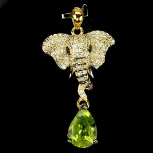 Silver Pendant Peridot Genuine Gem Solid Sterling Gold Coated With Chain - Picture 1 of 24