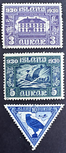 Iceland  1930 Sc# 152-153 & C3 Lot of 3 MNH & MH OG Althing Anniversary