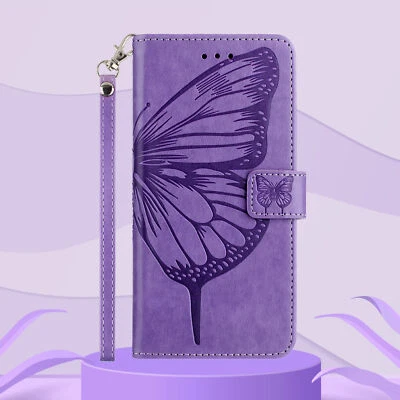 Emboss Butterfly Card Leather Wallet Bag Flip Stand Case Cover For Various Phone - Image 1 of 4