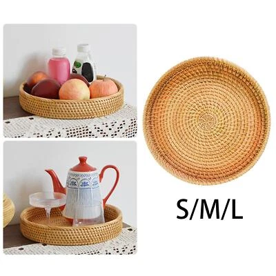 Round Rattan Serving Tray Serving Basket Wicker Platter for Breakfast Fruit - Image 1 of 2