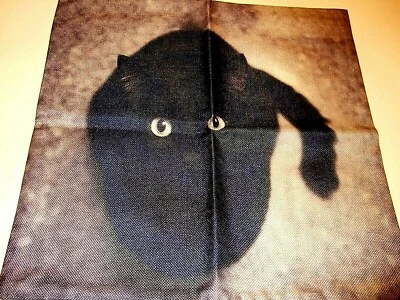Square Cotton Canvas Sitting Black Cat Pillow Cover 17" x 17" NEW (#85) - Image 1 of 4