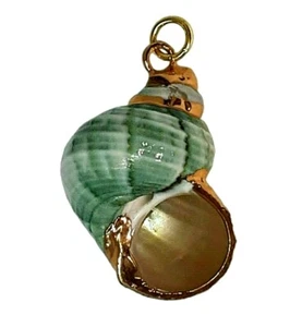 Jewelry Seashell Spiral Pendant Green and Gold Tone - Picture 1 of 3