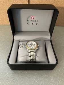 CRONÓGRAFO ULTRA RARO WENGER GST CLÁSICO Ejército Suizo 27J ~ dorado TT - Imagen 1 de 19