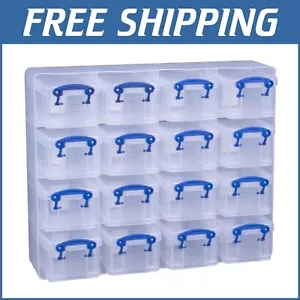 16-Pack Clear Plastic Storage Boxes - 0.3L Craft Organizer with Compartment Tray - Picture 1 of 2