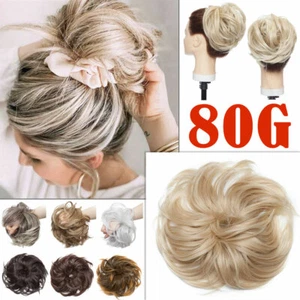 Large Thick Messy Bun Scrunchie UpDo Ponytail Natural Hair Extensions as human H - Picture 1 of 49