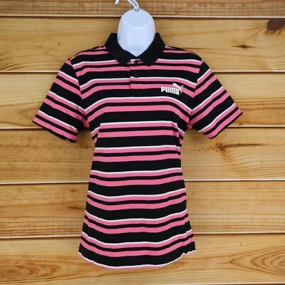 PUMA Polo Golf Shirt Womens Size S Pink Black Striped Cotton Blend Comfortable - Image 1 of 4