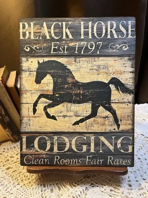 Black Horse, Lodging, Rustic Primitive Handcrafted Tavern Plaque / Sign - Image 1 of 3