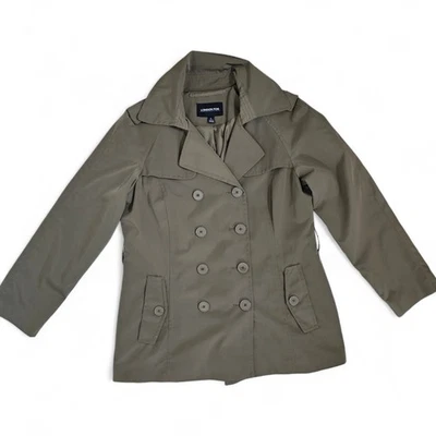 London Fog Trench Coat Short Jacket Double Breasted Olive Green Rain Womens L - Image 1 of 4
