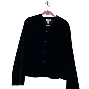 Talbots Womens 18 Vintage Black Collarless Velvet Blazer Jacket Whimsigoth Goth - Picture 1 of 4