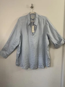 Rachel Zoe hellblau gepunktetes Leinen Übergröße 3X Bluse - Bild 1 von 7