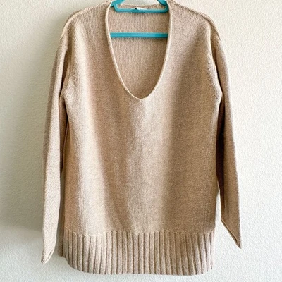 Suéter Lafayette 148 New York Lurex Cuello en V Seda Mezcla de Lino Tostado Mediano Foto 1 de 4
