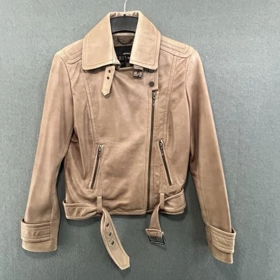 Chaqueta Mango Talla M Mujer Cuero Genuino Motociclista Beige Suave Detalle Cremallera Foto 1 de 4