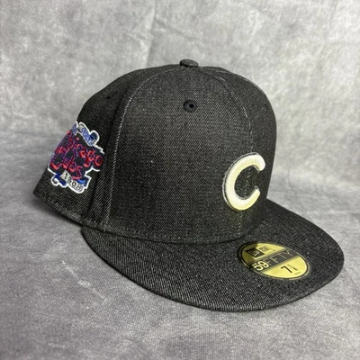 Chicago Cubs New Era 59Fifty Hat Fitted 7 1/8 Black Denim Wrigley Field NEW - Image 1 of 4